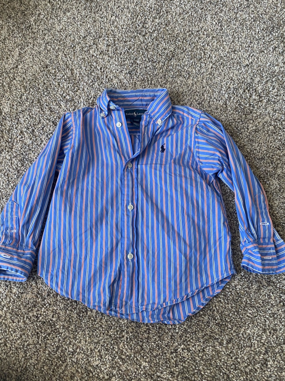 Ralph Lauren Blue and Pink Striped Cotton Button-Down Shirt - size 2T